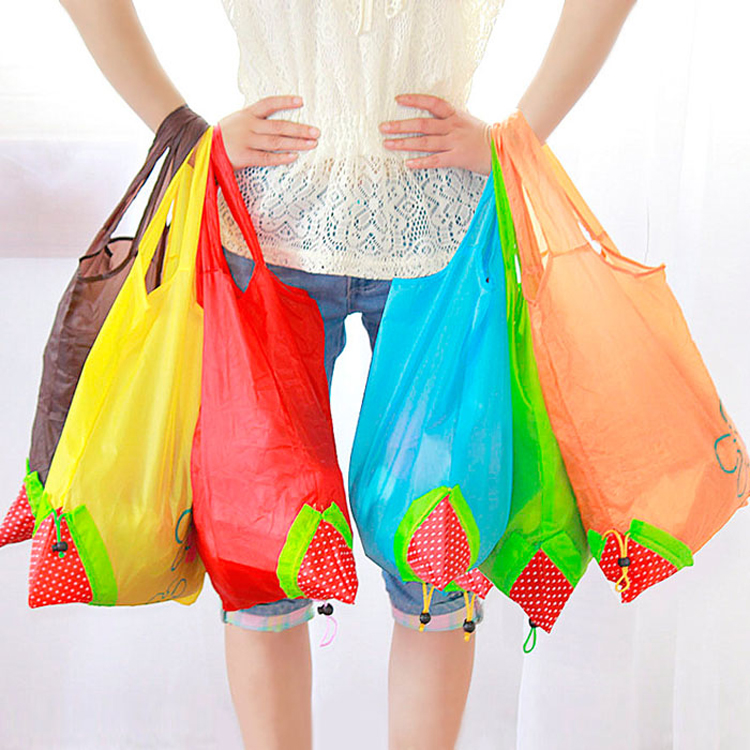 Strawberry shape shopping custom foldable polyester tote bag